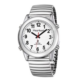 Hearkent Atomic Talking Watch with Large Numbers and Expandable Strap self-Setting for Visually impaired Blind or Elder People (Elastic Band, Men Size)