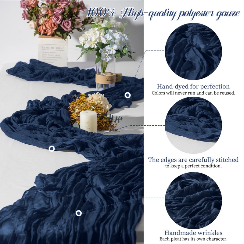 Lykoow 15 Packs Cheesecloth Table Runner - Navy Blue, 10