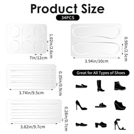 Guduling 34pcs Heel Strap Cushion, Sandal Strap Cushion Strips, Heel Inserts for Women for Loose Shoes, Heels Slip Pads for Women, Silicone Material, Non-Slip, Cushioning, Suitable for Loose Shoes