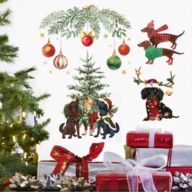 JarThenaAMCS Christmas Wall Stickers Xmas Tree Ball Pet Dog Wall Decals Self-Adhesive Room Mural Stickers for Winter Home Party, 11.8 x 15.7 Inch, 4 Sheets