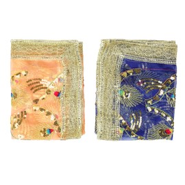 Set of 2 Decorative Chunari Artificial Silk Cloth Puja Chunni Chunar (Size:- 40 Inches x 20 Inches) Chunari Aasan Mat for Indian Traditional Cultural Statue Temple Festival Decoration (Blue,Pink)