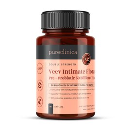 Veev Intimate Flora - Vaginal & Gut Microbiome Support – 50 Billion CFU – Probiotics, Prebiotics, Cranberry, D-Mannose, Hyaluronic Acid – 90 Caplets – 3 Month Supply