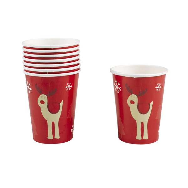Neviti Rocking Rudolf-Paper Cups-8 Pack, Wood, Multi/Colour, 8 Count (Pack of 1)
