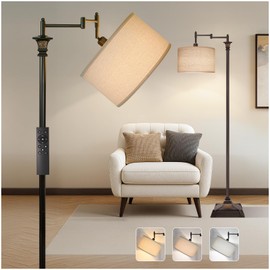 Scenekoy Vintage 69″ Tall Floor Lamp for Living Room Bedroom, Traditional 350º Adjustable Swing Arm & Remote Control, Standing Lamp with Linen Shade, Stepless Dimmable Corner Floor Lamp for Home Decor