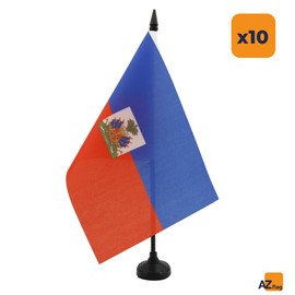 AZ FLAG - Set of 10 Haiti Table Flags 8.25 x 5.5 inches - 10 Small Haiti Flags 100% Polyester with 25 cm Flag Pole and Black Plastic Base