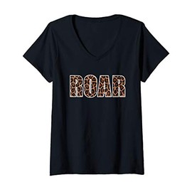 Womens Vintage ROAR Leopard Print Fierce Lion Animal Print Gift V-Neck T-Shirt