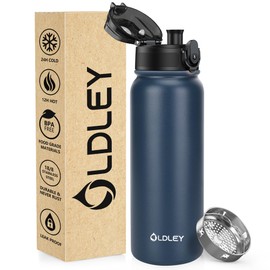 OLDLEY 600ml/20oz Stainless Steel Water Bottle Double Walled Vacuum Flask Keeps Drink Hot and Cold Leakproof BPA Free 600ML Metal Insulated Water Bottle for Sport School Outdoor Hiking (Navy Blue)
