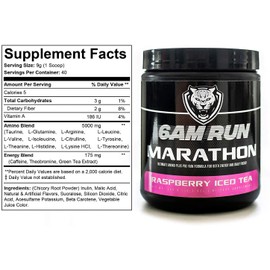 6AM RUN Marathon Run - Pre Workout Powder for Running & Essential Amino Energy Powder - Pre Workout No Jitters - Keto Pre Workout Powder - Vegan Pre Workout Powder (Raspberry Iced Tea, Full Bottle)