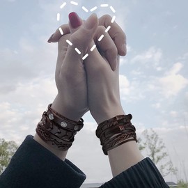 Adramata 10-17 Pcs Braided Leather Bracelet for Men Women Leather Wrist Punk Cuff Wrap Bracelets