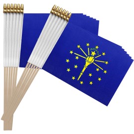 TSMD Indiana IN State Flag on Wood Stick Small Mini Hand Held Flags,5x8 Inch,12 Pack