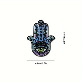 1-Piece Hamsa Hand Embroidered iron on Patch Applique with Eye 3 1/2 x 2 3/4"