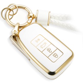 CTRINEWS for Lexus Key Fob Cover with Metal Braided Keychain, Upgraded Soft Case for GS GS-F ES IS IS-F RC RC-F NX LX570 RX350/450h (4 buttons) Key Fob Shell (Gold Edge, A1)