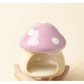 AnRui Cute Mushroom House Betta Fish Tank Accessories Decor Ceramic Aquarium Decoration Hideout Cave Ornament for Small Fish, Shrimp, Goldfish and Reptiles (Purple)