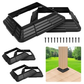 6pcs (Actual: 4"x4") Post Base Cover, Split Style Vinyl Post Skirt Black for Iron Stair railings, Balcony railings,Patios, Porches(4" Post/6" Base)
