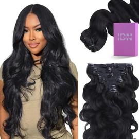 IDN BEAUTY Clip in Hair Extensions Real Human Hair Body Wave 120g Natural Black Double-layer Lace Clip In for Black Women Soft Breathable Lace Invisible Seamlessly Blending 7pcs 18 Inch