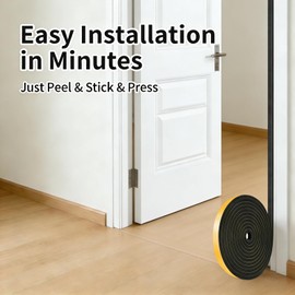 Trisiki High Density Foam Weather Stripping Door Seal Strip Insulation Tape Roll for Insulating Door Frame, Window, Air Conditioner Soundproof Self Adhesive Sealing Weatherstrip(1 in x 1/4 in x 66 Ft)