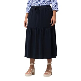 Ulla Popken Women's Jersey Flounce Skirt, navy
