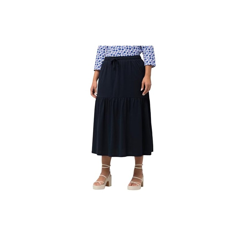 Ulla Popken Women's Jersey Flounce Skirt, navy