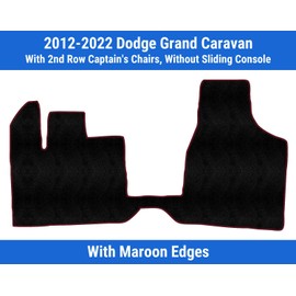 Maroon Edge Custom Fit Front Carpet Floor Mat, Black, Compatible with Dodge Grand Caravan with 2nd Row Captain's Chairs, Without Sliding Console 2022 2021 2020 2019 2018 2017 2016 2015 2014 2013 2012