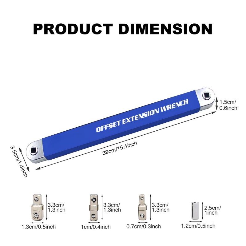 RZKNIP Offset Extension Wrench, Zero Degree Ratchet Extension Set Includes