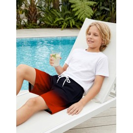 AlisOker - Traje de baño para niños, con UPF 50+, pantalones cortos de natación con forro tipo calzones de secado rápido, ropa de playa, Azul marino degradado, 14-16 Años