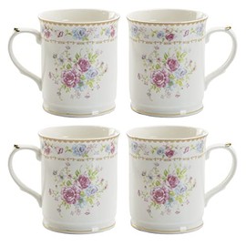 Gracie Bone China Spray Rose Bouquet Porcelain Mug 12-Ounce (Set of 4), Multicolor