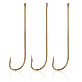 Dr.Fish 100 Pack Aberdeen Fishing Hooks Extra Long Shank Bronze Light Wire Offset Hooks High Carbon Steel Live Bait Hooks Freshwater Bass Crappie Walleye Panfish Rigs Size 8