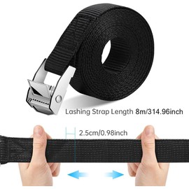 Ieron Tie Down Straps with Ratchet, 8m Strap Fastening Strap Lashing Straps with Clamping Lock, Luggage Rack Tie Down Strap for Car, Bicycle, Carrier Sack Truck