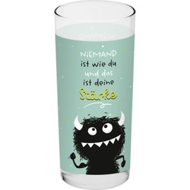 H:PPY life Drinking Glass Monster with Saying Strength | Glass with Funny Motif Print, 50 cl, Height 16 cm, Birthday Gift | 74168