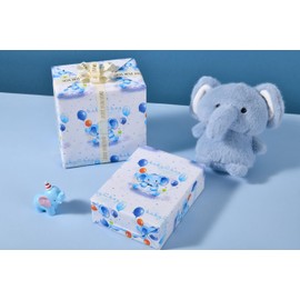 Sikiweiter Baby Boy Elephant Wrapping Paper - 17 in x 16.4 ft - Cute Blue Elephant Gift Wrap Roll for Baby Showers, Newborn, Birthday (Baby Elephant)