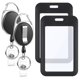 2 Pack Badge Holder Retractable Clip Heavy Duty Reels with Double-Sided Windows Sliding ID Badge Holder for Women Nurse Teacher Student