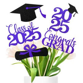 Babycop Graduation Decorations 2025, 20Pcs Graduation Centerpieces for Tables, Black and Purple Class of 2025 Decorations, Grad Party Table Décor Photo Booth Prop