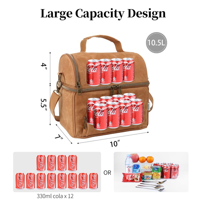 neatlife Lunch Box For Men with 2 XL icepacks,Sturdy Waxed
