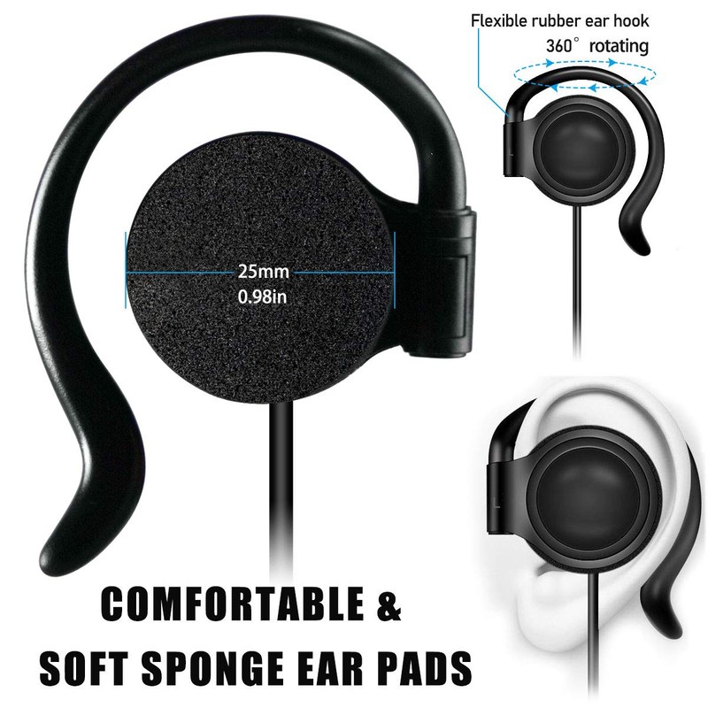 EXMAX Wired Single Headphones 3.5mm Left-Side Earphone One Ear Ear-Hook