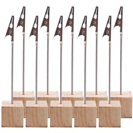 Memo Clips Holder, 10Pcs Table Number Holder Photo Stand with Alligator Clip Wood Base for Picture Cards Paper Note Office Wedding Party Decoration (Raw Wood)