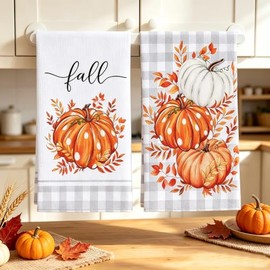 Kinearcharms Toallas de Cocina Calabaza Naranja otoño Juego de 2-43x66 cm