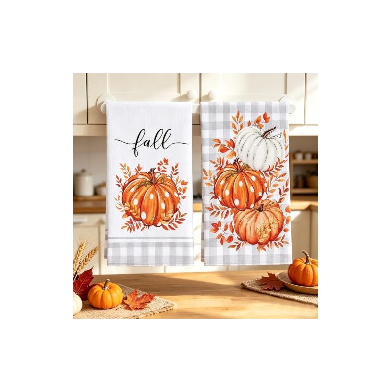 Kinearcharms Toallas de Cocina Calabaza Naranja otoño Juego de 2-43x66