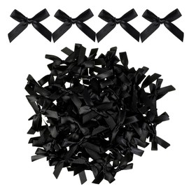 HJZHII Pack of 100 Black Bows Decoration, 4.3 x 4.3 cm Black Bow, Satin Bows Small Bows Made of Satin Ribbon, Flowers Appliques, DIY Craft Decoration for Wedding, Christening, Communion, Scatter
