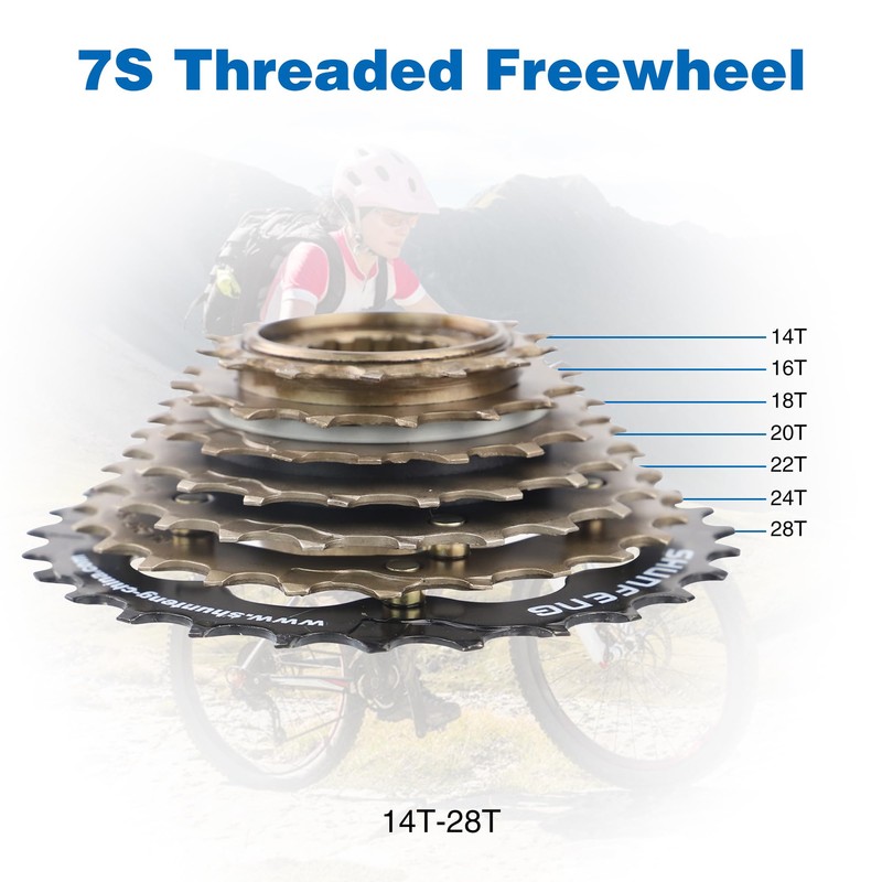 WEEROCK Bike Freewheel 7 Speeds, 14-28T Threaded Freewheel Screw On