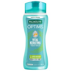Palmolive Shampoo Optims Nivel 4 Acondicionamiento Extra Intensivo 400 ml. Fórmula 2 en 1 con Vital Keratina, Ingrediente que Deja tu cabello hasta 3 Veces más Suave