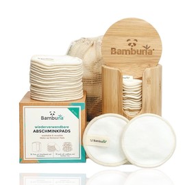 Bambuna® Washable Make-Up Pads (Pack of 18) with Elegant Bamboo Box and Wash Bag Super Soft and Sustainable Reusable Cotton Pads - Washable Make-Up Removal - Optimal Makeup Removal