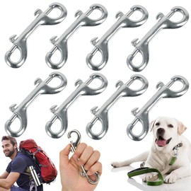 lankai Pack of 8 Double Carabiner Hooks, Double Carabiner Silver, Double Carabiner Diving, Double Carabiner Hook, Stainless Steel, for Mountaineering, Diving, Hanging Objects (Silver)