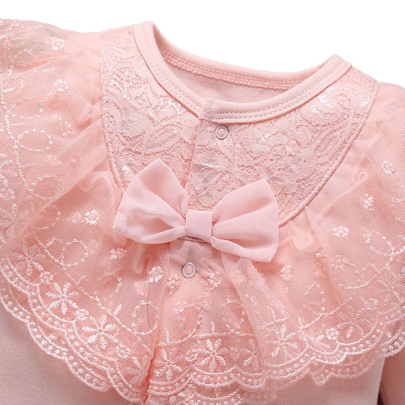 amropi Baby Girl Lace Collar Romper Long Sleeve Cotton Baby