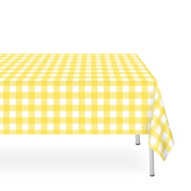 LIKAJON 3 Pack Yellow and White Checkered Tablecloth, Yellow Plastic Table Cloths for Parties Disposable, 54 x 108 inch Waterproof Yellow Gingham Camping Tablecloth for Birthday, Party, Picnic, School