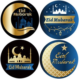 Crtiin 400 Pieces Paper Stickers, Multicolor Eid Mubarak Decoration for Ramadan Party, 2 Inch Round Labels for Candy, Chocolate, Islamic Muslim Holiday Gift Wrapping