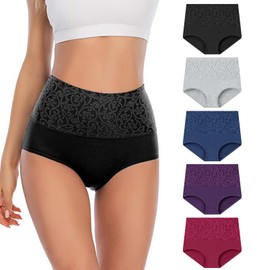 ANIWAYI Cotton Underwear for Women High Waisted Tummy Control Panties Full Coverage Comfortable Ladies Briefs 5 Pack (US, Alpha, Large, Regular, Regular, A-5 pack)
