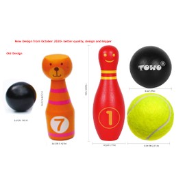 TOWO Wooden Skittles for Children - Wooden Skittle Set with Facial Emotions and Numbers - 10 Pin Bowling Set for Kids Indoor and Garden toys - Wooden Toys for 2 years old Toddler