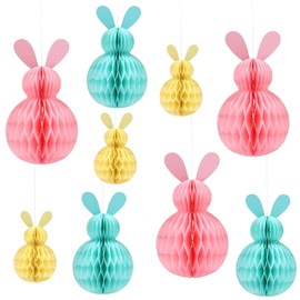 Pack of 6 Easter Bunny Paper Honeycombs, Easter Honeycomb Balls Paper for Hanging, Easter Bunny Decoration, Easter Decoration for Shrubs and Branches