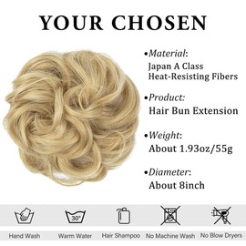 CJL HAIR Large Messy Bun Hair Piece Wavy Curly Scrunchies Synthetic Chignon Ponytail Hair Extensions Thick Updo Hairpieces for Women Light Honey Blonde