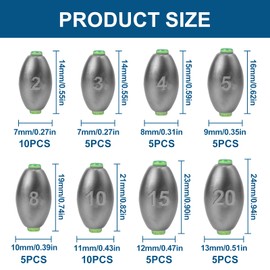 TYBYBB Pack of 50 Fishing Lead Base Lead Fishing Dropshot Fishing Weights Lead 2g 3g 4g 5g 8g 10g 15g 20g Carp Lead Sinking Lead Drop Lead Sinker Fishing Olive Lead Set